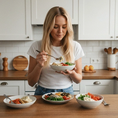 Person enjoying a balanced meal with fresh ingredients